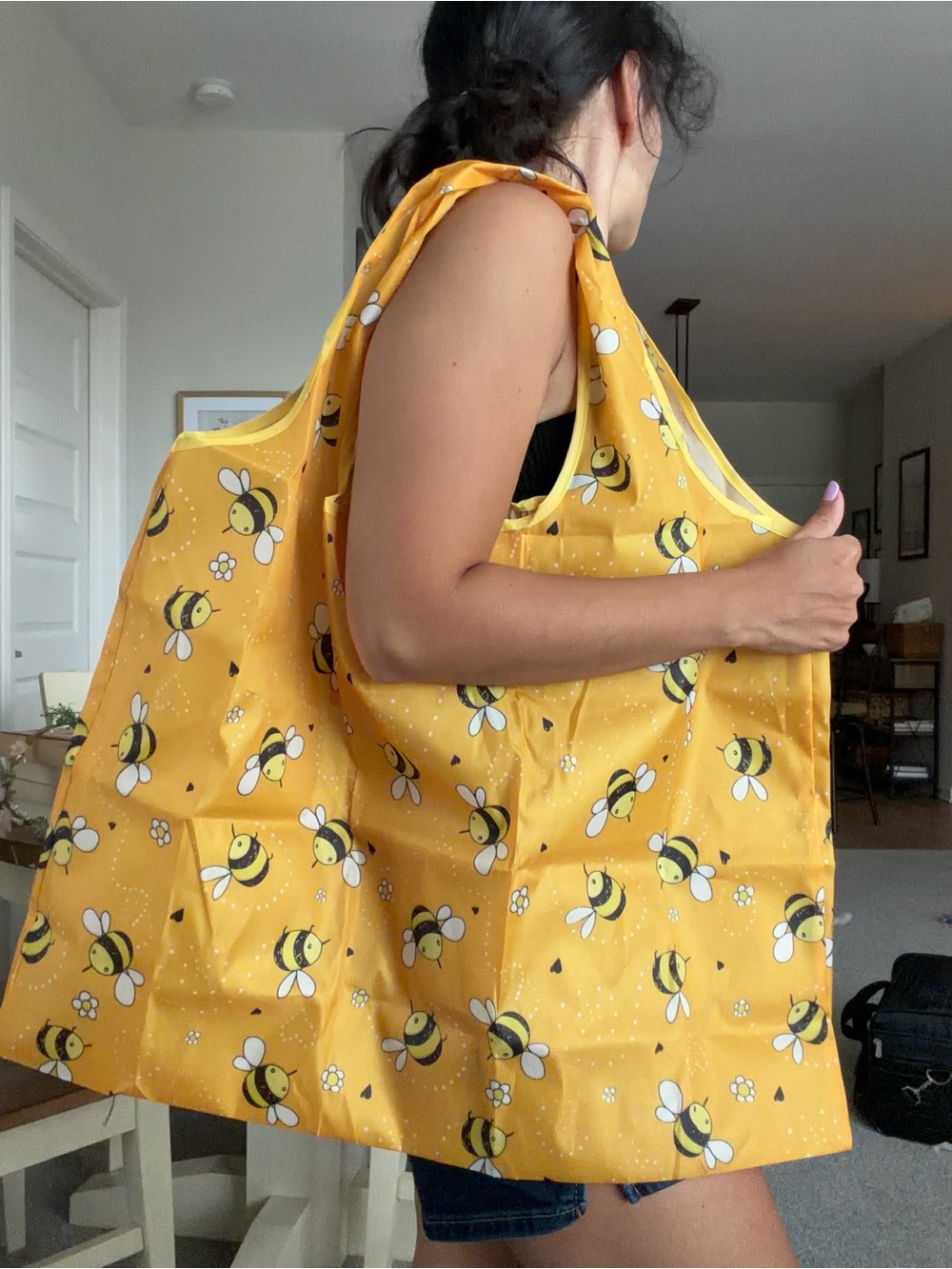 Yellow Bee Print Reusable Tote Bag
